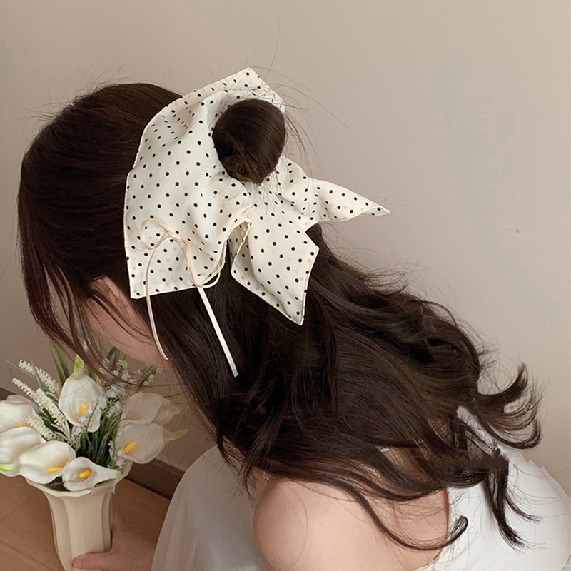Nouvel accessoire pour cheveux : Bandeau en tissu blanc motif papillon, élastique à cheveux à pois noirs, bandeau en cuir pour queue de cheval K