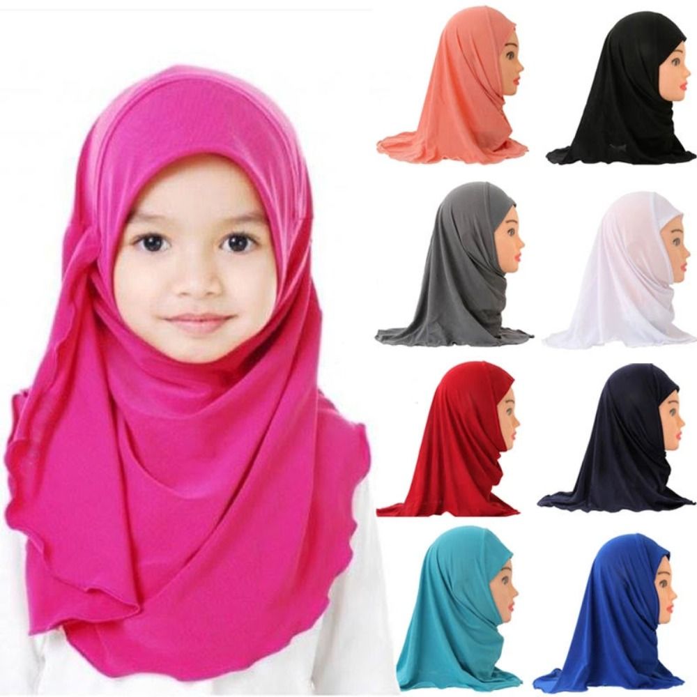 Filles musulmanes enfants Hijab écharpe islamique châles matériau doux et extensible pour 2 à 7 ans filles 50 cm enfants Hijabs