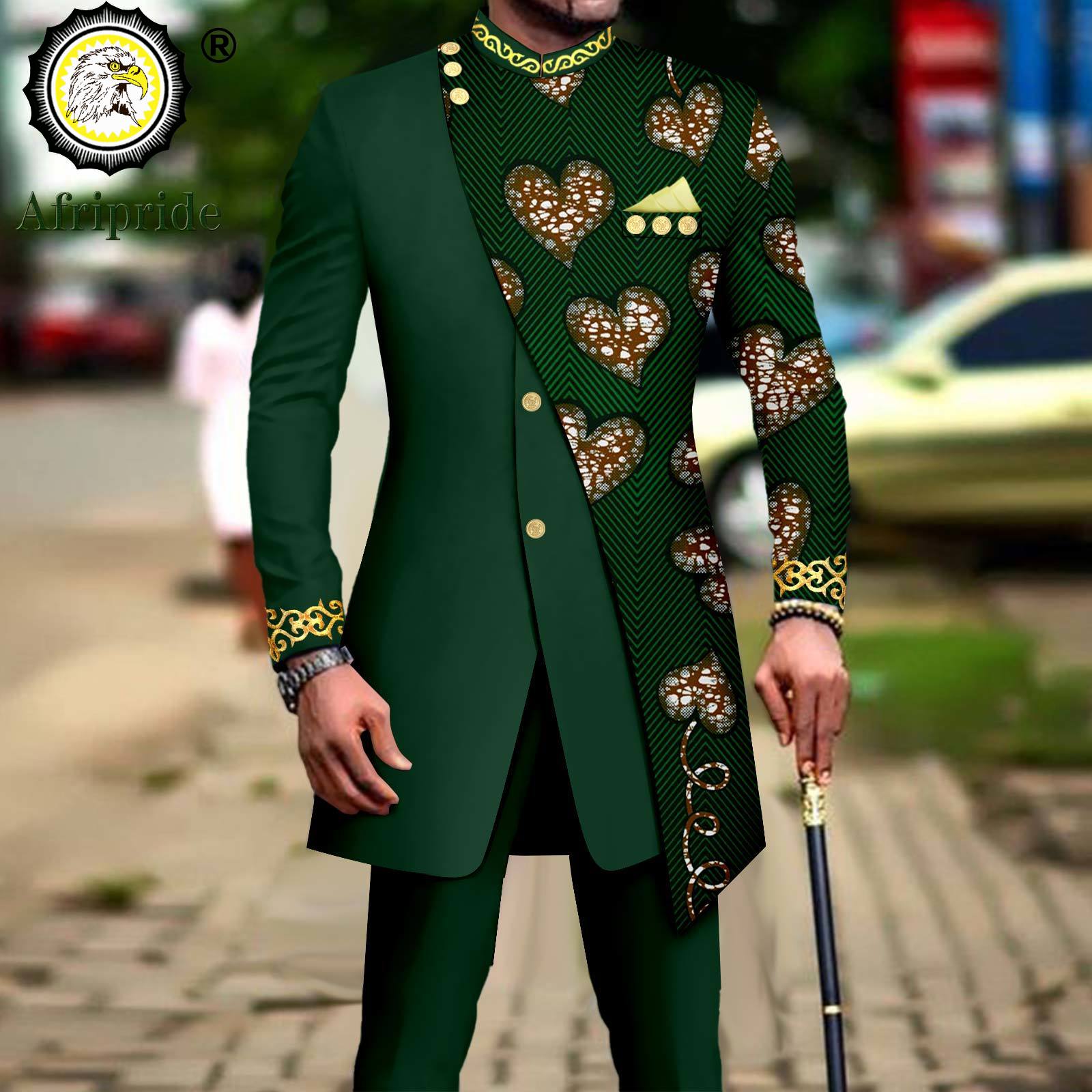 Costumes africains pour hommes, ensemble Blazer et pantalon imprimé brodé, robe d'affaires avec foulard, fête de mariage, soirée A 2316023