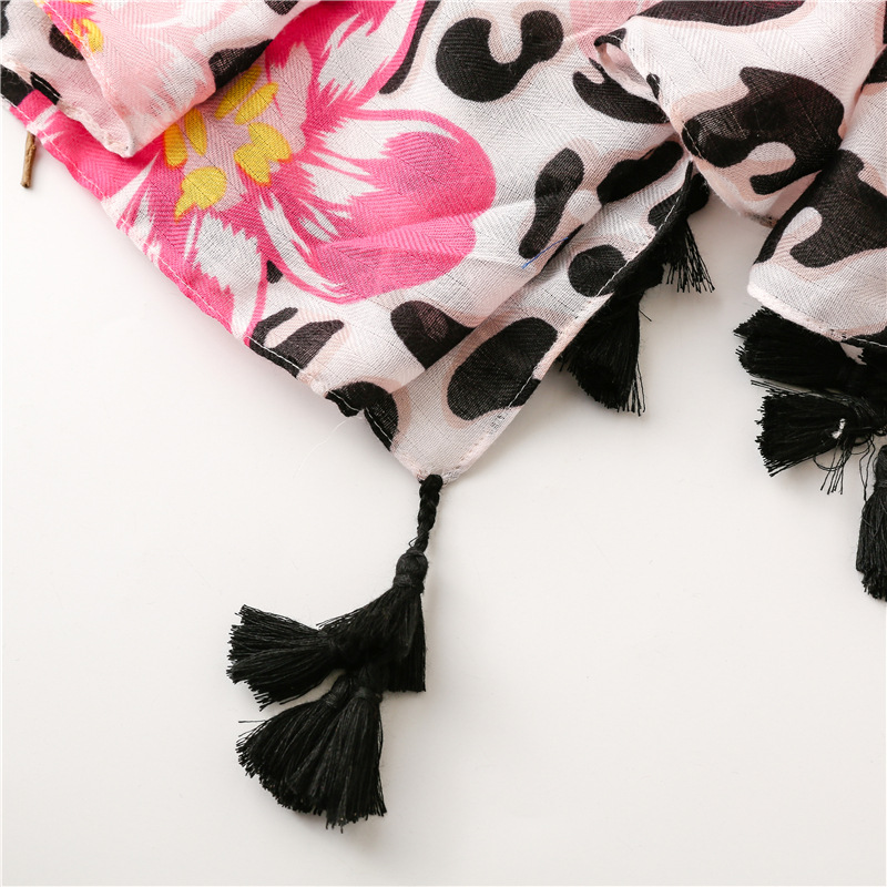 Mode femmes printemps automne Viscose écharpe châle belle léopard Floral gland Pashmina étole enveloppement Echarpe Foulards musulman Hijab