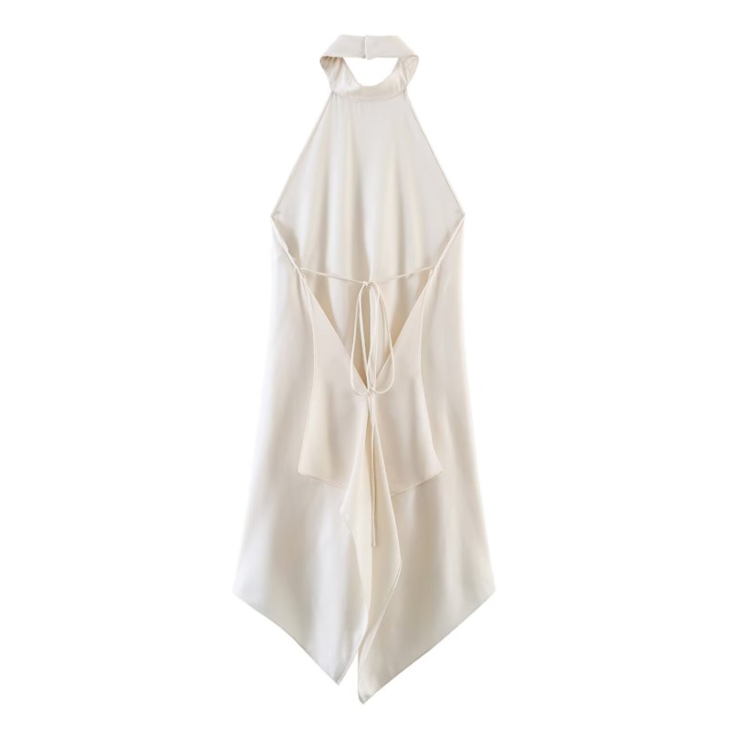 Haut en satin pour femme, style licou, sexy, dos nu, asymétrique, collection printemps-été, camisole chic pour femme, style urbain