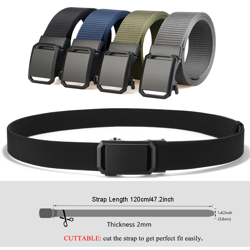 Ceinture tactique en toile pour homme avec boucle automatique en métal, durable, décontractée, pour la chasse, l'aventure, l'entraînement, les jeans et les pantalons