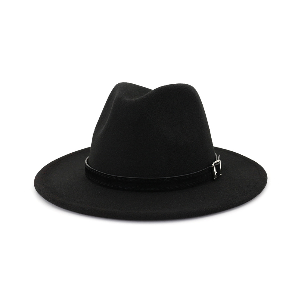 QBHAT-Chapeau anderen feutre de laine à large bord pour hommes et femmes, Fedora avec ceinture, casquette Trilby, chapeau formel de fête, blanc, noir