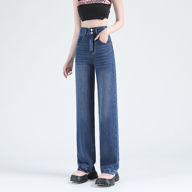 Jean ample drapé en soie glacée pour femme, coupe large, polyvalent, décontracté, pour l'été, style coréen très tendance