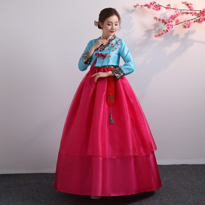 Hanbok pour femmes, Costume traditionnel coréen, vêtements de cour de spectacle de palais minoritaire, robe de danse pour fête de mariage, nouvel an, fleur