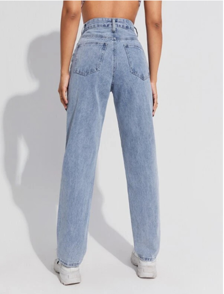 Jean en Denim pour Femme, Pantalon Droit, Taille Haute, Poches Ajustées, Basique, Rinse, Solide, Document FjVintage, Décontracté, 2024