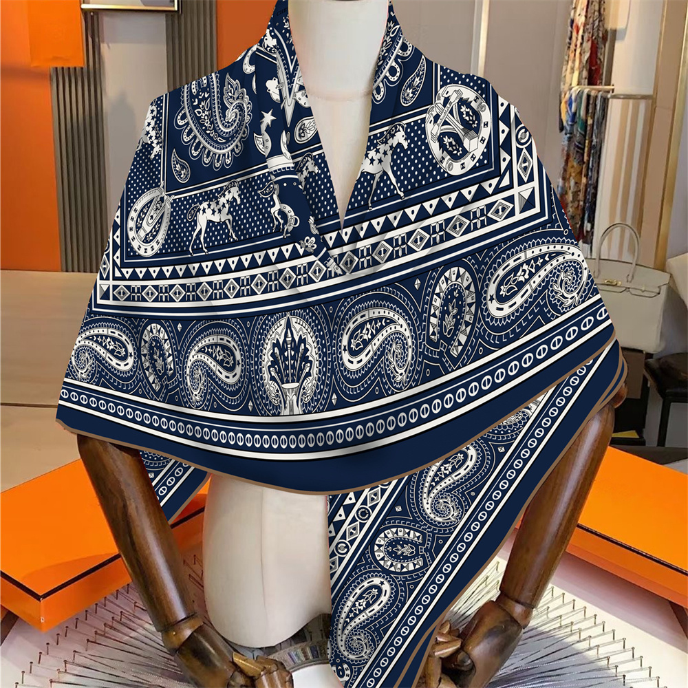 Écharpe d'hiver en soie et cachemire pour femme, châles imprimés cachemire, écharpes carrées chaudes en pashmina, hijabs de marque, grands bandanas pour femme 135CM