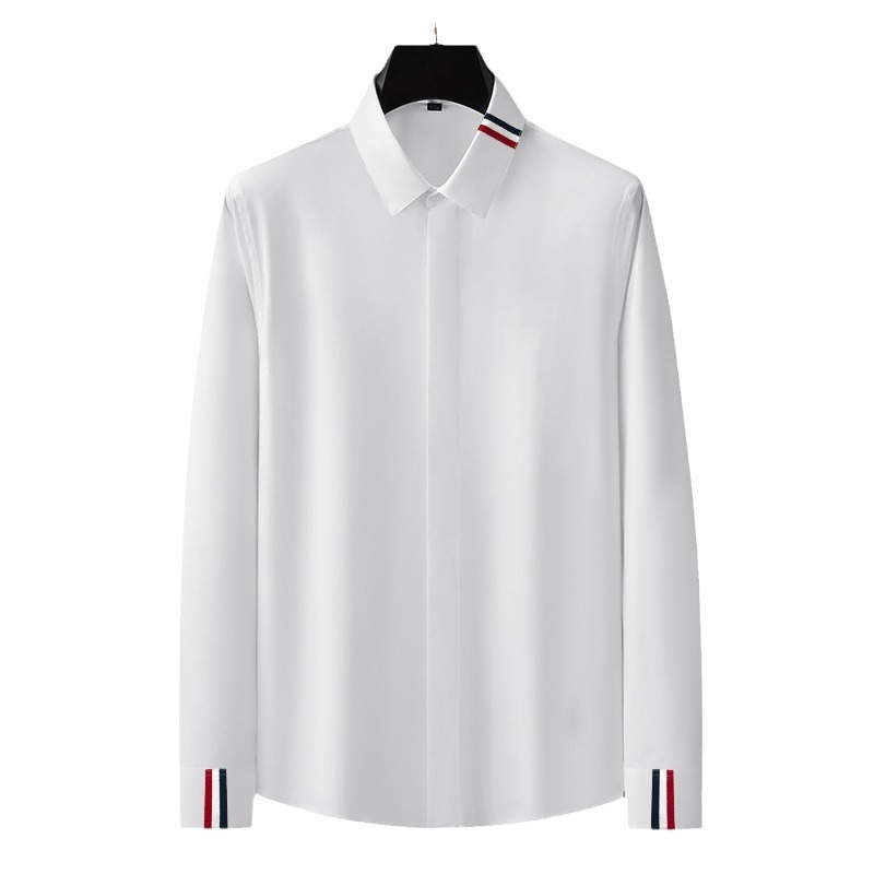 Marque vêtements hommes chemises ruban décoration à manches longues chemises décontractées de haute qualité affaires de luxe robe sociale chemise Streetwear