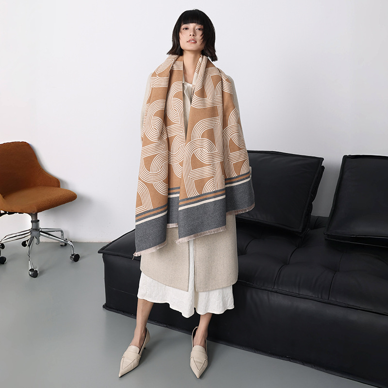Couverture épaisse en cachemire pour femme, écharpe chaude, Pashmina, châle, enveloppes d'hiver, imprimé Bufanda, nouveau Design à rayures, Poncho, 2025
