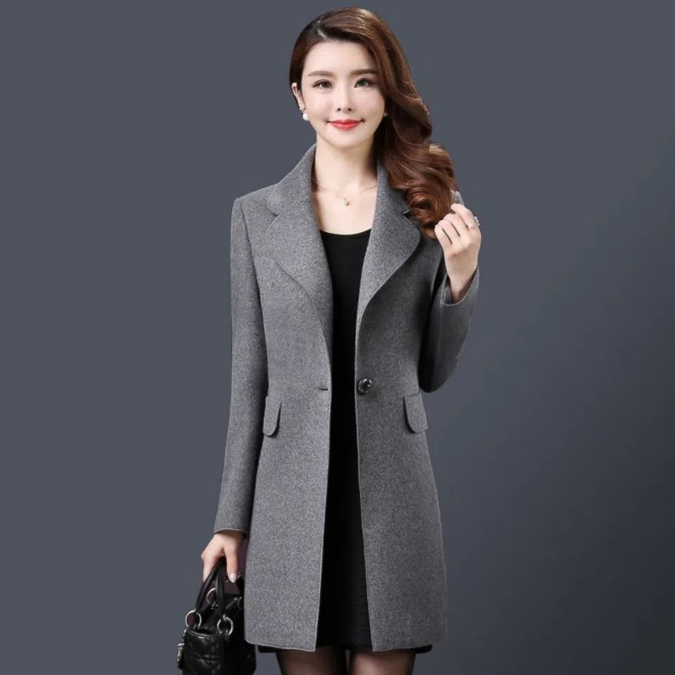 Manteau en laine élégant mi-long pour femme, mode automne-hiver, coupe ajustée, style coréen, décontracté, confortable, tissu polyester