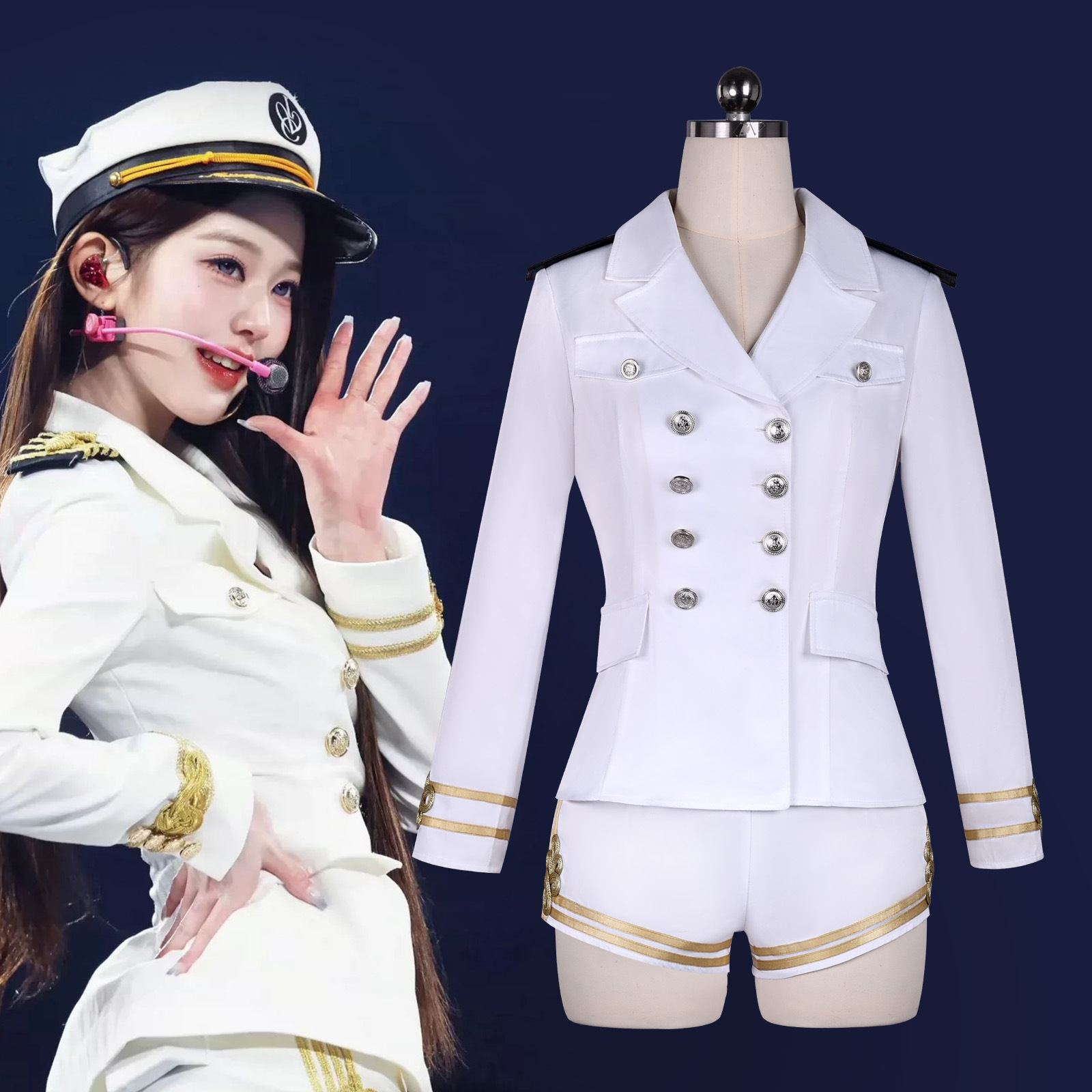 Tenue de marin bleu marine croisée, costume de scène KPOP, vêtements de performance cosplay pour femme, tenue de fête d'Halloween