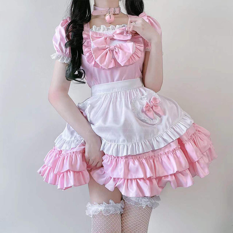 Costume de demoiselle d'honneur rose Sexy et mignon, robe de Cosplay, tablier, cloche ras du cou, Costume de Cosplay Anime pour femmes, uniforme de serveuse de café