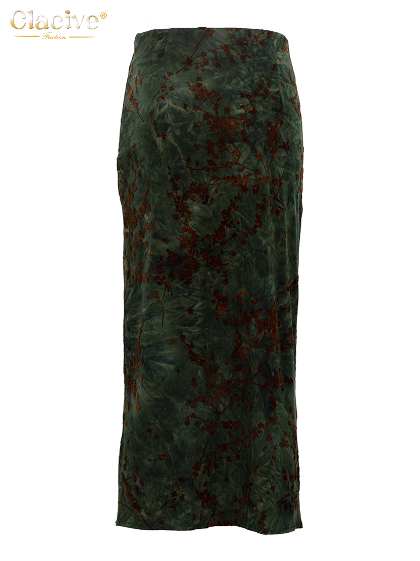 Clacive mode ample imprimé femmes jupe 2025 Vintage taille haute jupes mi-longues dames élégant classique jupe femme vêtements
