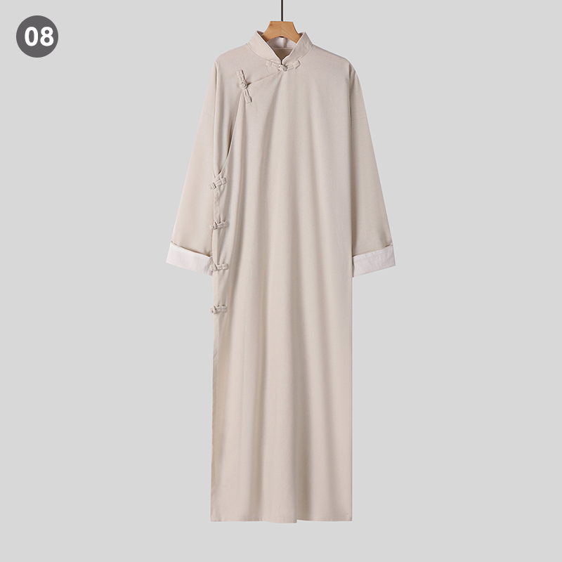 Costume Tang traditionnel de Style chinois, robe de Kung Fu rétro pour homme, chemise tunique croisée, en pur coton et lin, robe musulmane
