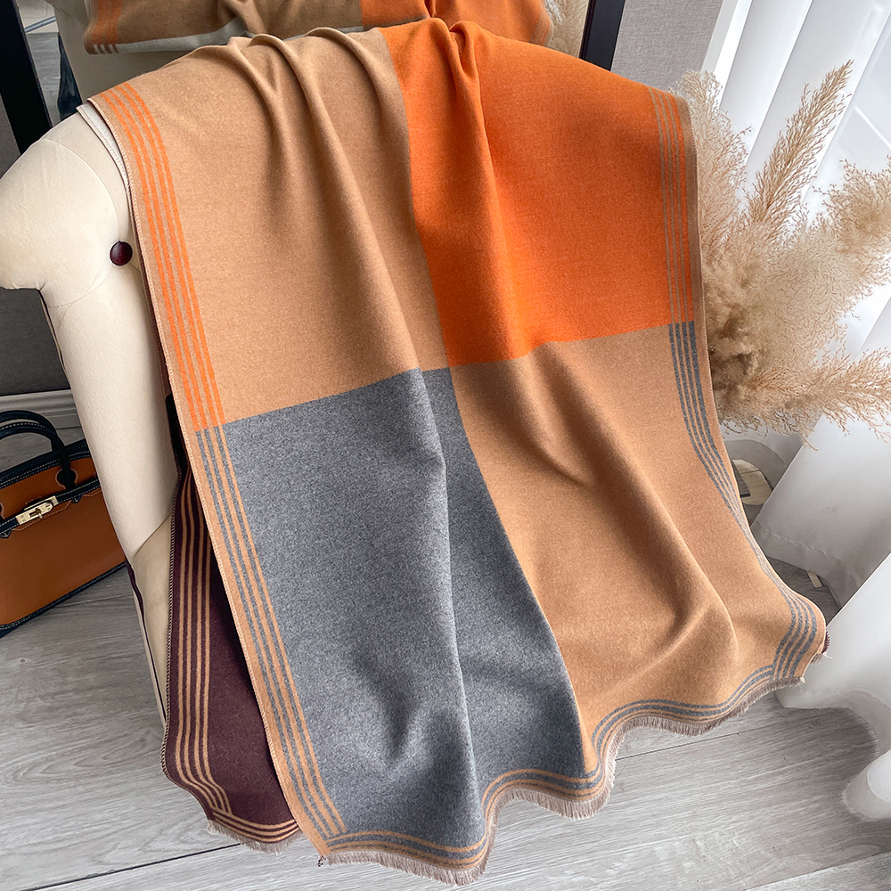 Écharpe double face à carreaux color block, châle enveloppant doux effet cachemire avec franges pour femme, idéal pour l'hiver, le quotidien et les activités de plein air, cadeau