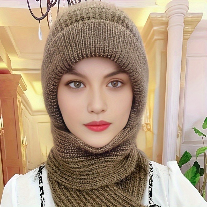 Chapeau chaud en tricot pour femmes, écharpe une pièce, chapeau thermique en laine avec Protection des oreilles, coupe-vent, accessoires d'extérieur d'hiver, cadeau de noël