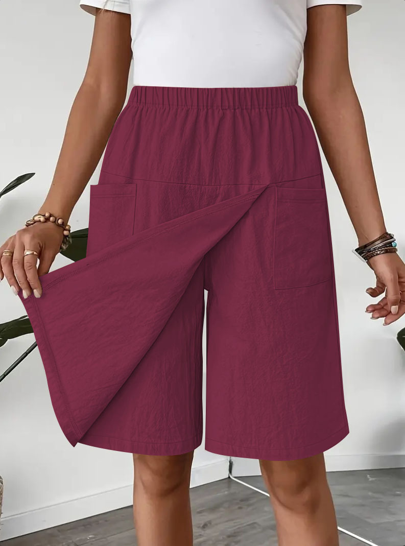 Nouveau pantalon jupe fendue européenne et américaine pantalons décontractés pour femmes en été décontracté ample couleur unie pantalon à cinq points à jambes larges
