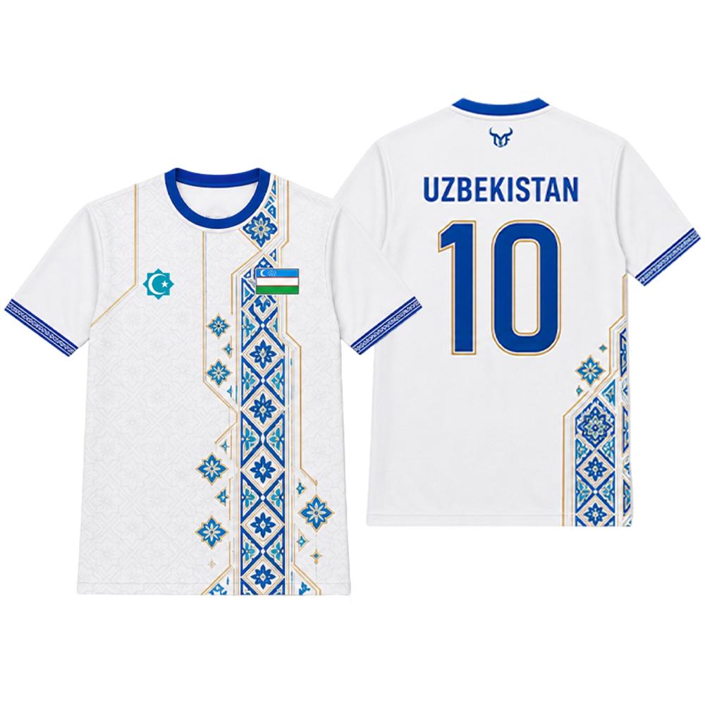 Maillot de football imprimé drapeau de l'Ouzbékistan pour hommes, uniforme d'entraînement respirant et à séchage rapide, t-shirt à col rond avec graphisme traditionnel
