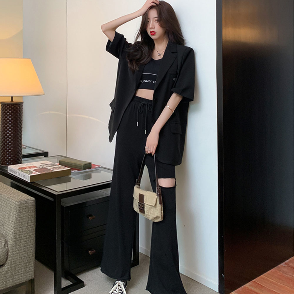 Blazer à Manches Courtes pour Femme, Veste d'Été Respirée, Mode Coréenne, Combishort, Poches Fines à lèvent en Y