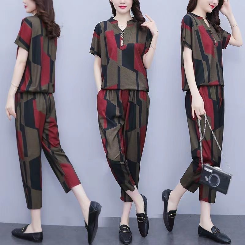 Ensemble deux pièces décontracté à manches courtes pour femmes, pantalon YHarun, vêtements grande taille, mode coréenne trempée, printemps, été, nouveau