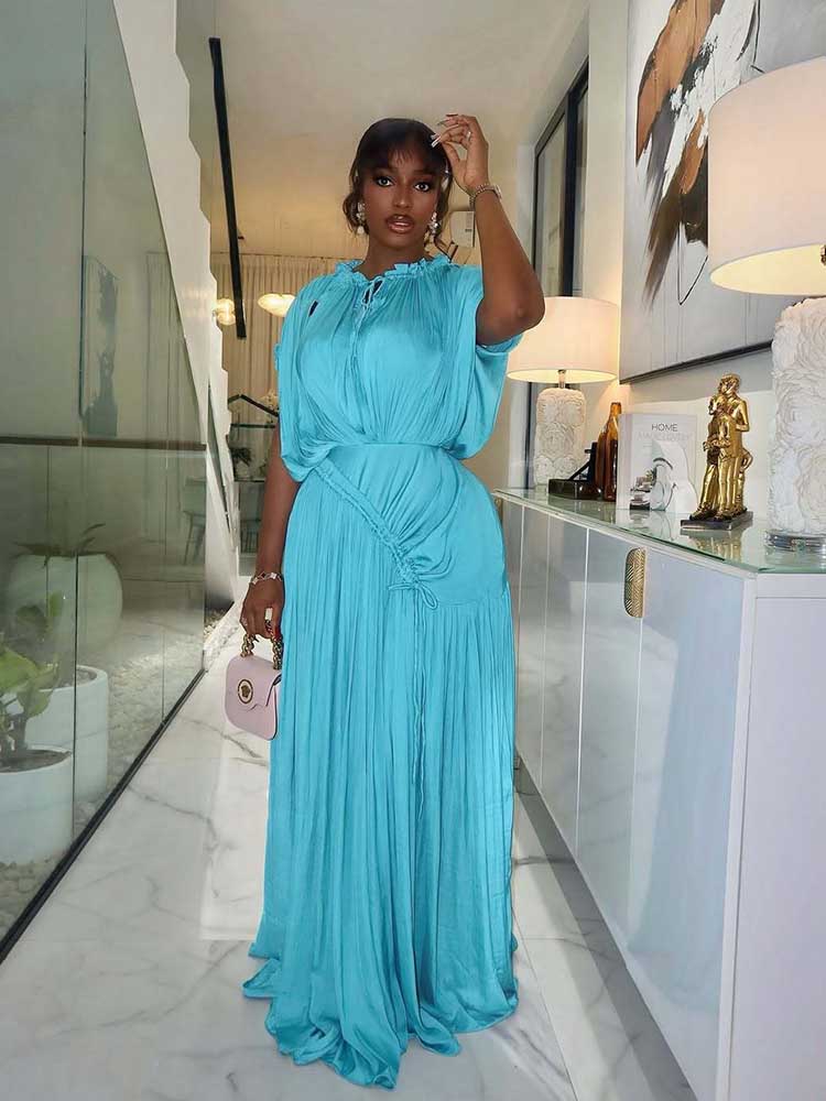 Robe longue d'été pour femme, drapée, taille haute, Chic, bleu ciel, droite, une pièce, décontractée, élégante, Maxi, pour soirée
