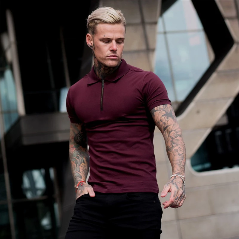 Polo Slim Fit à manches courtes pour hommes, chemises de golf décontractées, monochromatique, coton, fitness, sport, mode streetwear, été