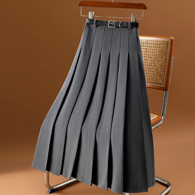 Jupes longues plissées automne-hiver pour femme, taille haute unie, style écolière, jupe trapèze JK, jupes maxi coréennes polyvalentes pour femme