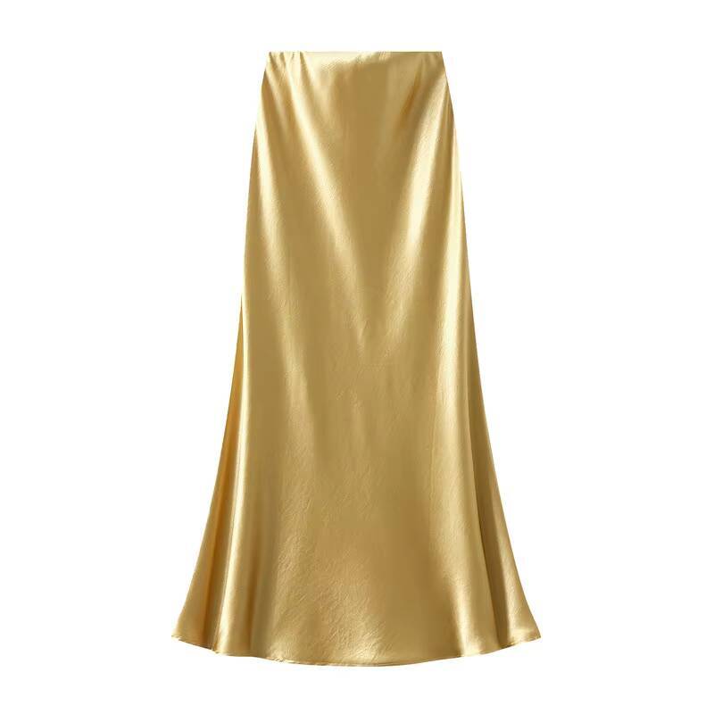 Jupe longue en Satin pour femmes, tendance, élégante, taille haute, couleur unie, luxe, été, 2025