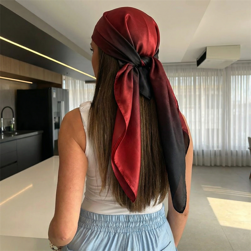 Foulard carré en soie dégradé de luxe 2026 pour femme, hijab, bandeaux pour cheveux, foulard de 90 cm, châle en satin, ruban, bandeau pour la tête