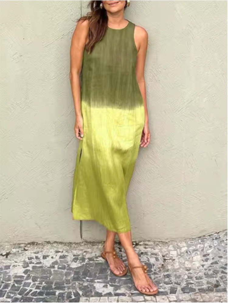 Mode gilet robe longue femmes été sans manches o cou robe été dégradé robes décontractées
