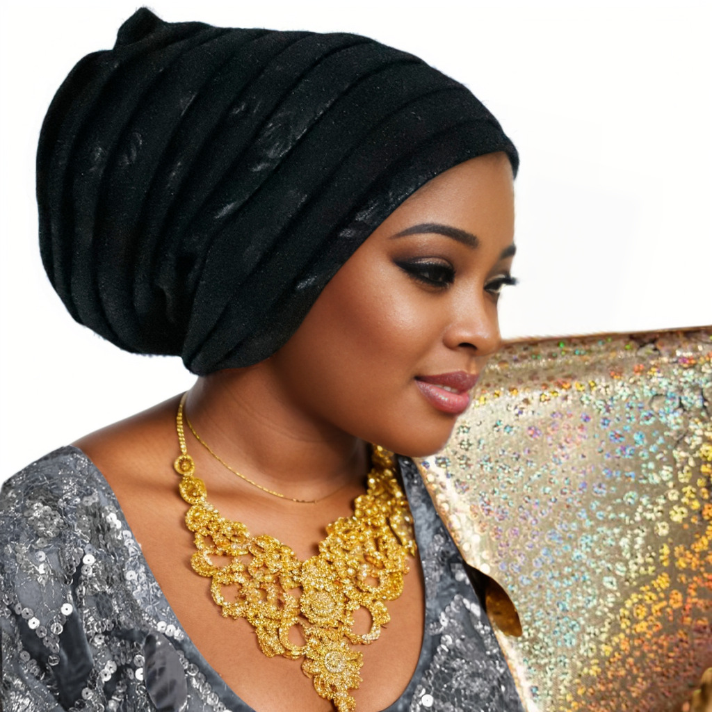 Turban Plissé à Paillettes pour Femme, Écharpe de Sauna Musulmane, Chapeau Africain, 2025