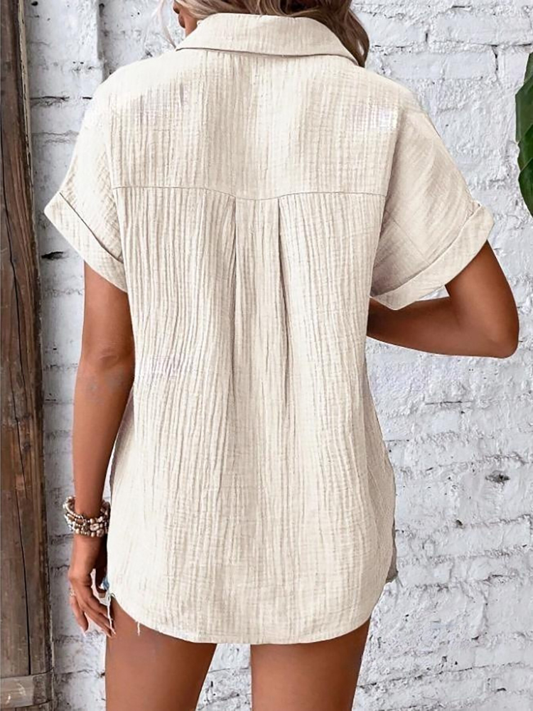 Chemise décontractée en coton pour femmes, style vintage, manches courtes, chemise slim élégante, col rabattu, tunique unie, streetwear Harajuku, hauts