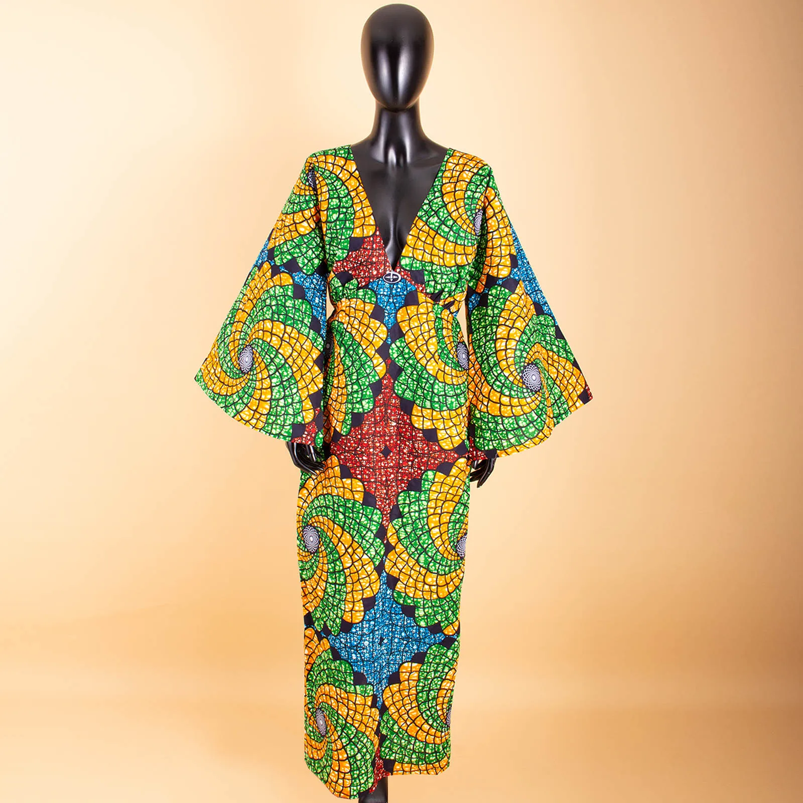 AFRIPRIDE-Robe africaine maxi en coton pour femmes, manches évasées, col en v, police et dos, longueur rinçage, A7225knit