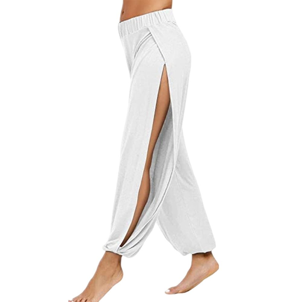 Pantalon Harem Hip Hop Tendance à Fente Latérale, Taille Haute, Jambes Larges, pour Danse Moderne et Yoga