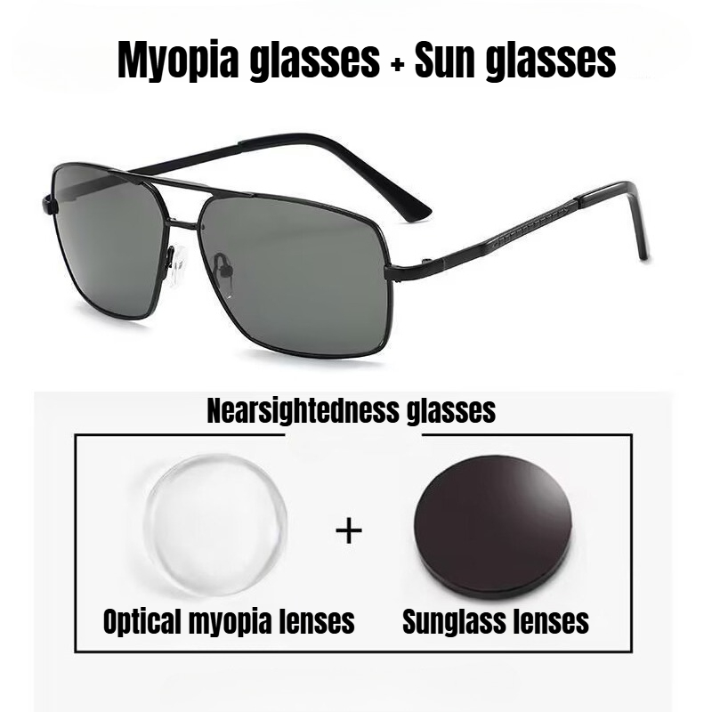 Lunettes de pilote pour hommes, polarisées, protection UV, lunettes de soleil de conduite, anti-éblouissement, lunettes de vue, dioptrie jusqu'à -4.0