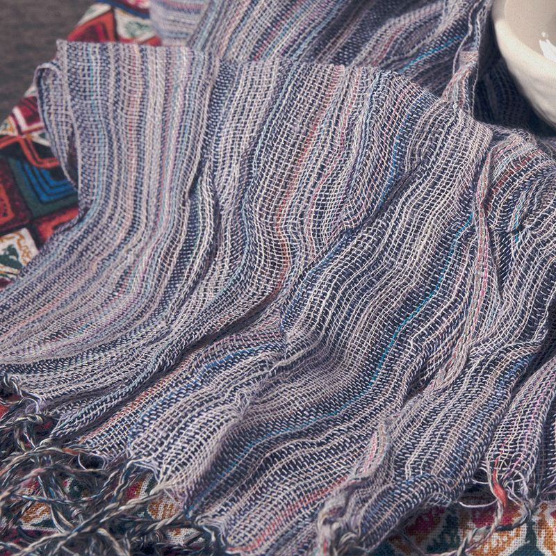 Écharpe en lin pour femmes 100%, 2015 cm, à rayures fraîches, à la mode, prix de gros, pompon confortable, loisirs, 5 couleurs, été, automne, 160