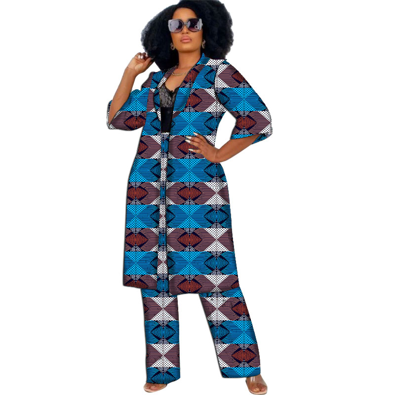 Ensemble Cardigan et manteau pour femmes, vêtements africains, coupe-vent étendu, hauts à manches mi-longues avec pantalon droit, tenues Ankara
