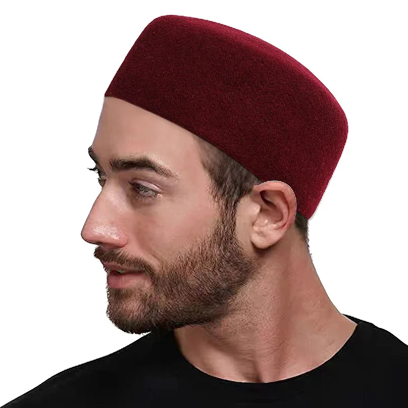 Chapeaux musulmans pour hommes, bérets rouges et noirs, en vraie laine, couvre-chef élégant, Hijabs islamiques, fête de danse, casquettes de prière en plein air, chapeau africain
