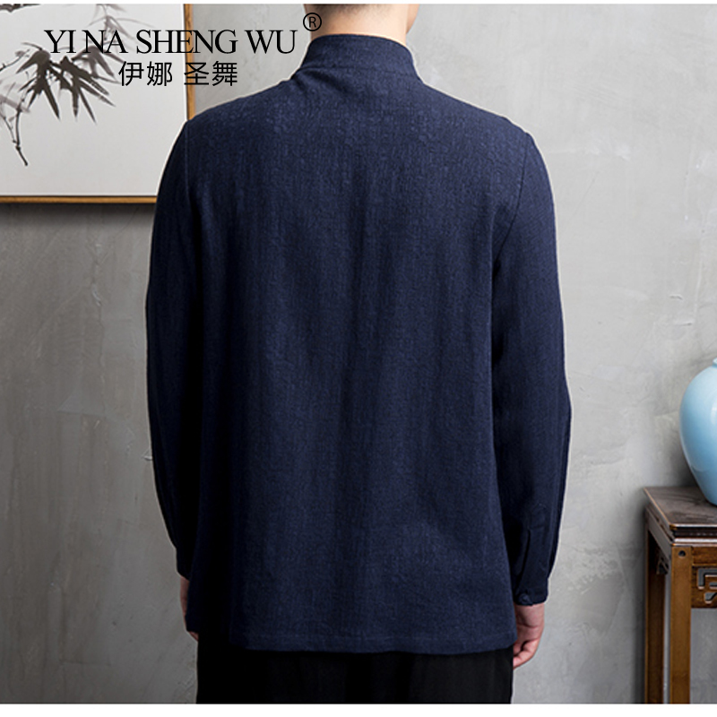 Chemise à manches longues en lin de coton de style chinois pour hommes, vêtements décontractés pour hommes, haut à col montant trempé, vêtements rétro Tang, grande taille