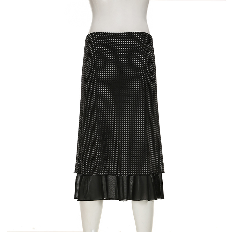 Mini jupe trapèze pour femmes, avec imprimé à pois, amincissante, coupe droite, jupe en filet transfrontalière européenne et américaine