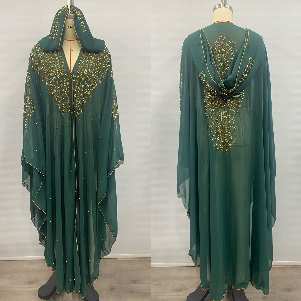 Robe longue 137 cm, tour de l'épaule 153 cm, 2026, en mousseline de soie perlée, ornée de strass dorés, robe africaine, robe musulmane du Moyen-Orient 439 #