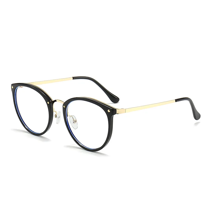 Lunettes rondes à rivets rétro, verres plats ronds artistiques créatifs, Anti-lumière bleue, lunettes décoratives