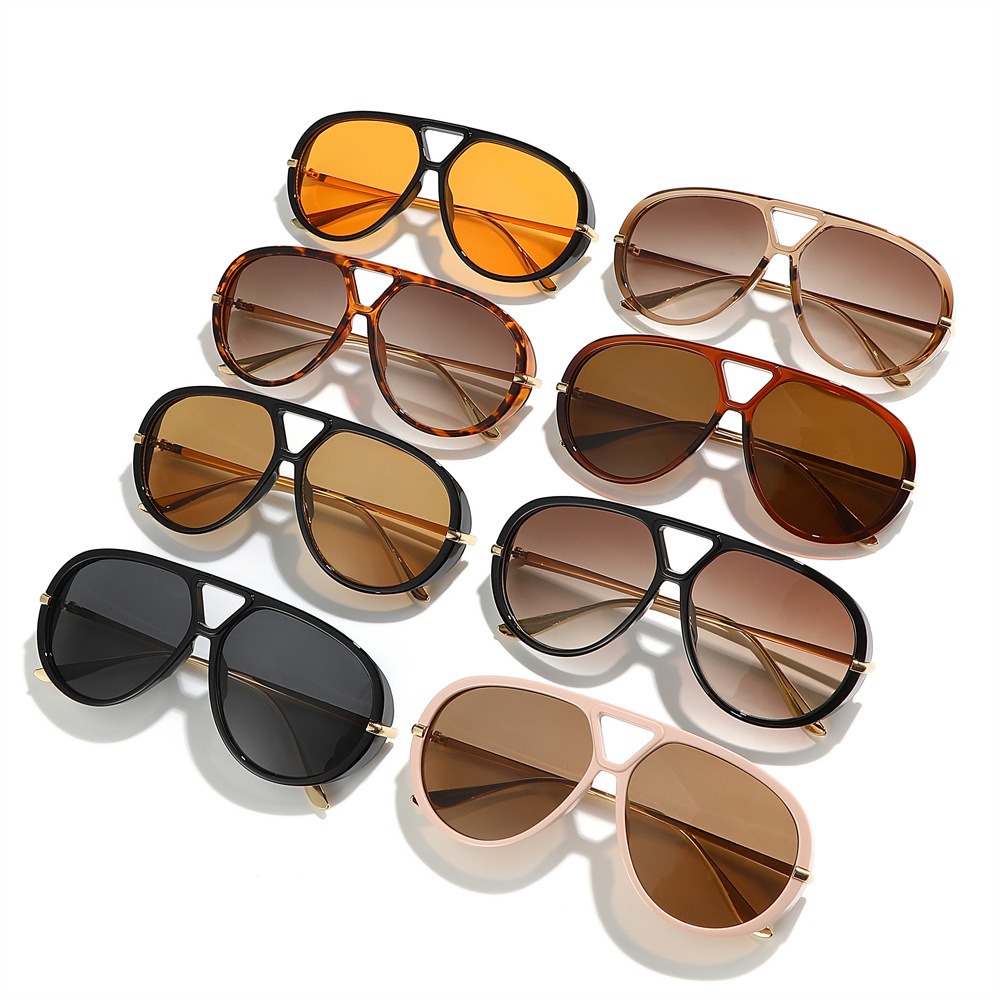 Lunettes de soleil oversize style pilote 2025 – Nouveauté vintage à double pont pour femme – Design de marque de luxe tendance – Idéales pour l'extérieur