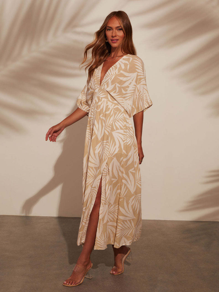 Robe longue imprimée à col en v pour femmes, nouvelle mode d'été 2021, tempérament élégant, Style bohème, vacances, jupe de plage