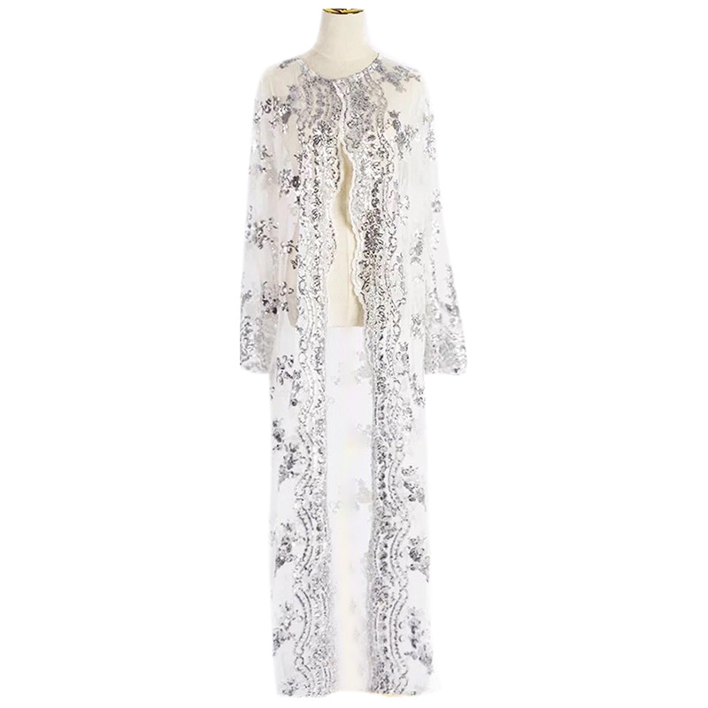 Musulman perlé paillettes Sexy brodé dubaï turquie dames Cardigan mode femmes Islam robe à manches longues à travers maille voir manteau