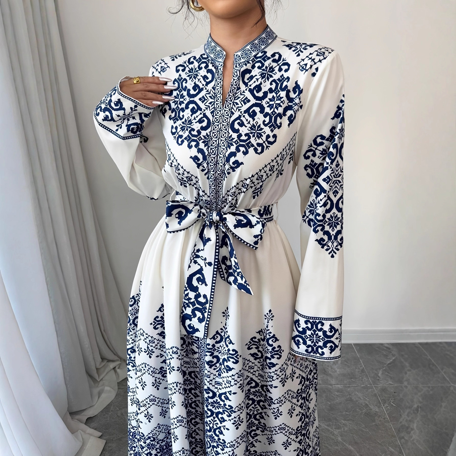 Robe imprimée pour femme Eid, Abaya musulmane, Jalabiya, Robes longues Ramadan, Robes de soirée à lacets, Robe longue arabe, Caftan Maroc Dubaï