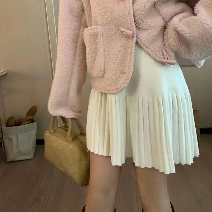 Jupe tricotée douce version coréenne pour femmes, jupe plissée taille haute, élastique, tempérament, nouvelle collection printemps et automne