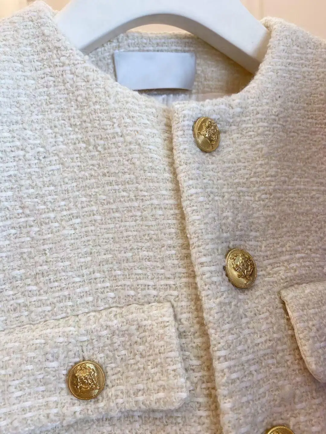 Manteau en tweed de laine français pour femme, veste combinée coréenne, bouton doré, manteau de tempérament court et mince, mode haut de gamme, printemps et automne, nouveau