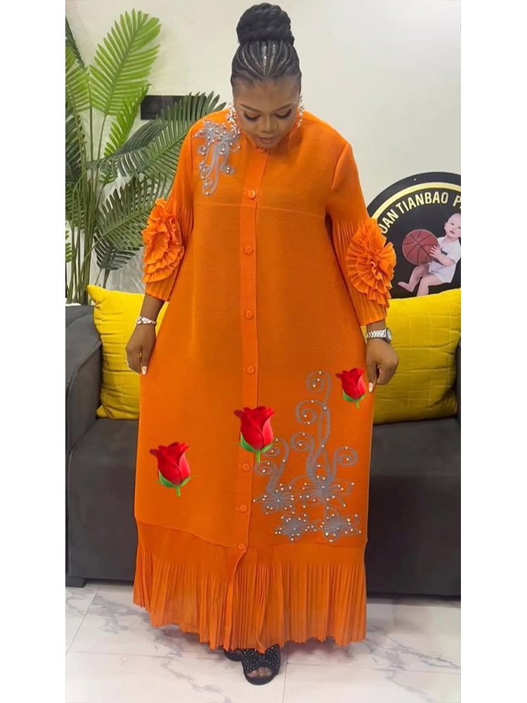 ANLAN mode imprimé robe longue plissée femmes revers manches florales conception simple boutonnage robes trapèze 2025 été nouveau 5AN6018