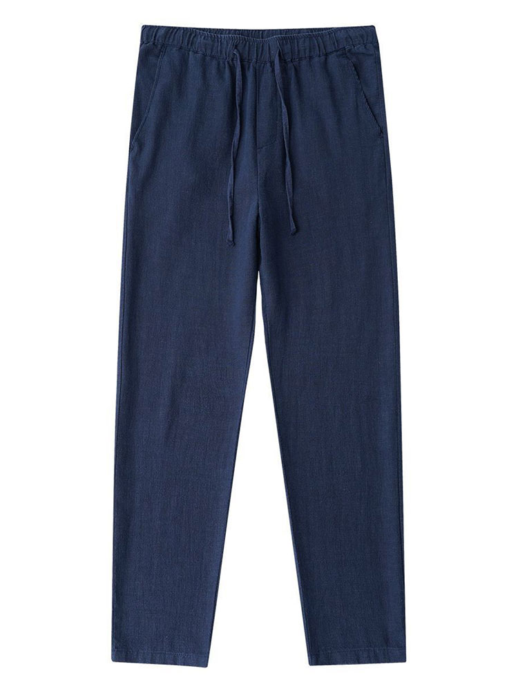 Pantalon Chino décontracté en coton et lin pour hommes, jambes larges, léger, Baggy, survêtement en coton, Sport, survêtement, pantalon de travail droit